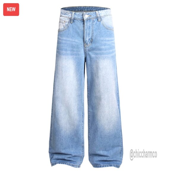 Men's Baggy Wide Leg Jeans Vintage Y2K Streetwear Loose Fit Denim Pants